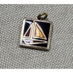 Vintage Enamel Sailboat Pendant Modernist‎ Mid Century Abstract Nautical Charm